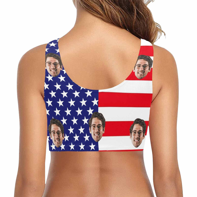 Custom Bow Bikini Top-Custom Boyfriend Face Stripe Star Flag Swimwear Top Print Your Own Bikini Personalized Bow Bikini Top - YesCustom