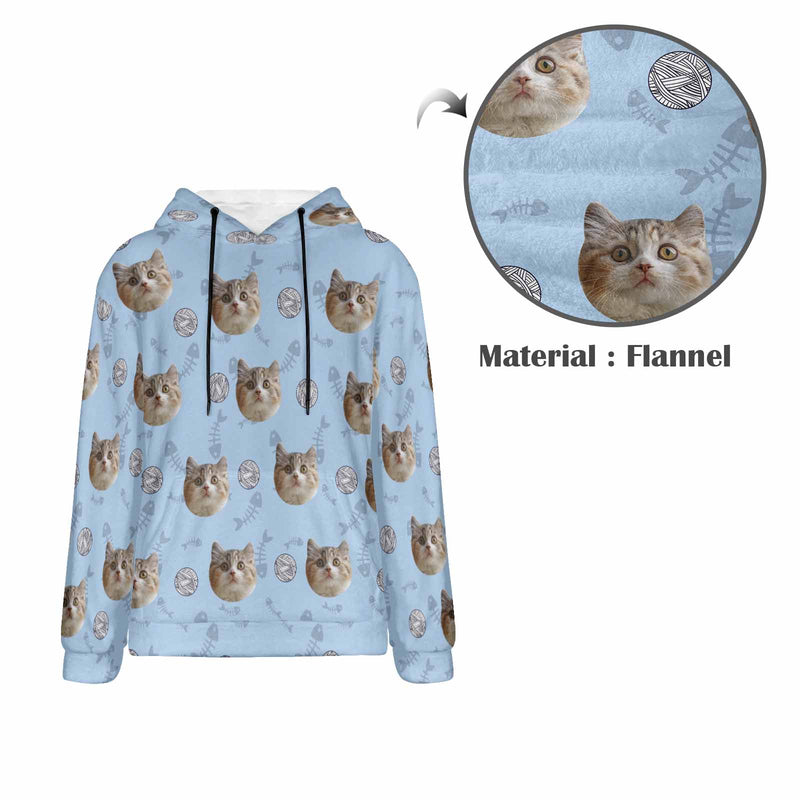 Custom Cat Face Soft Flannel Hooded Sweatshirt Hoodie