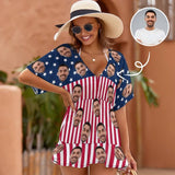 Custom Couple American Flag Hawaiian Shirt Set&Cover Up Dress Independence Gift - YesCustom