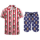 Custom Couple American Flag Hawaiian Shirt Set&Cover Up Dress Independence Gift - YesCustom