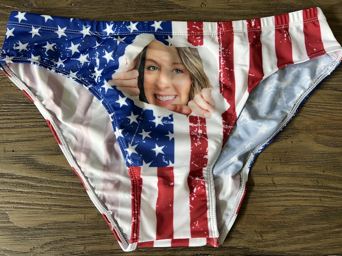 Custom #Couple Matching Swimwear Custom Big Face American Flag Triangle Swim Briefs Side Tie Bikini Swimsuit Bottom Personalized Flag Bathingsuit #Independence Day# Celebrate Holiday Party - YesCustom