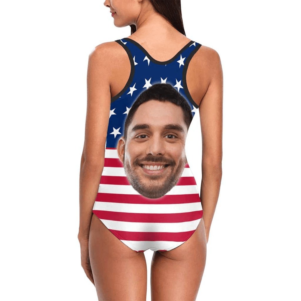 Custom Couple Mathching American Swimwear#Up To 5XL Plus Size #Sexy Swimsuit for Beach Custom Face&Text Beach Shorts And Custom Face Flag Men's Beach Shorts&Women's Swimsuits Bathing Suit - YesCustom