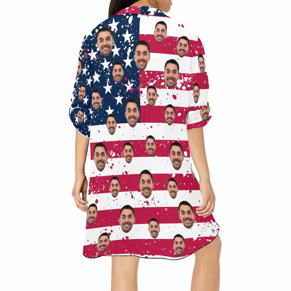 Custom Couple USA Flag Hawaiian Shirt Set&Cover Up Dress Independence Gift - YesCustom