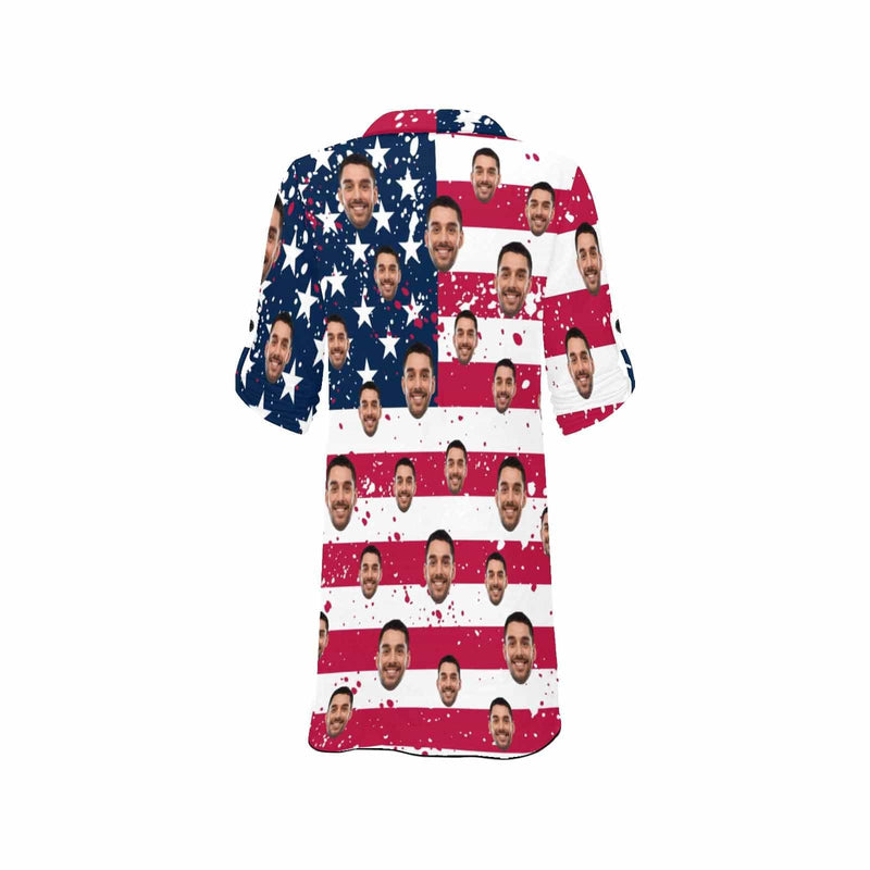 Custom Couple USA Flag Hawaiian Shirt Set&Cover Up Dress Independence Gift - YesCustom