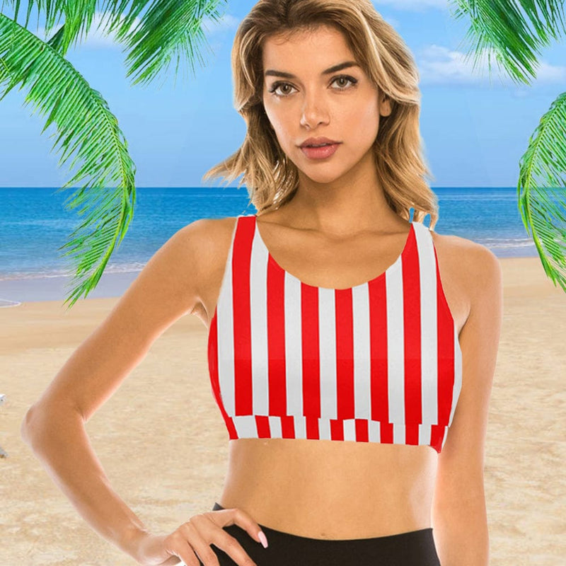 Custom #Crewneck Tank Bikini Top - Custom Face Red Stripes Women's Beach Crop High-Neck Bikini Top - YesCustom