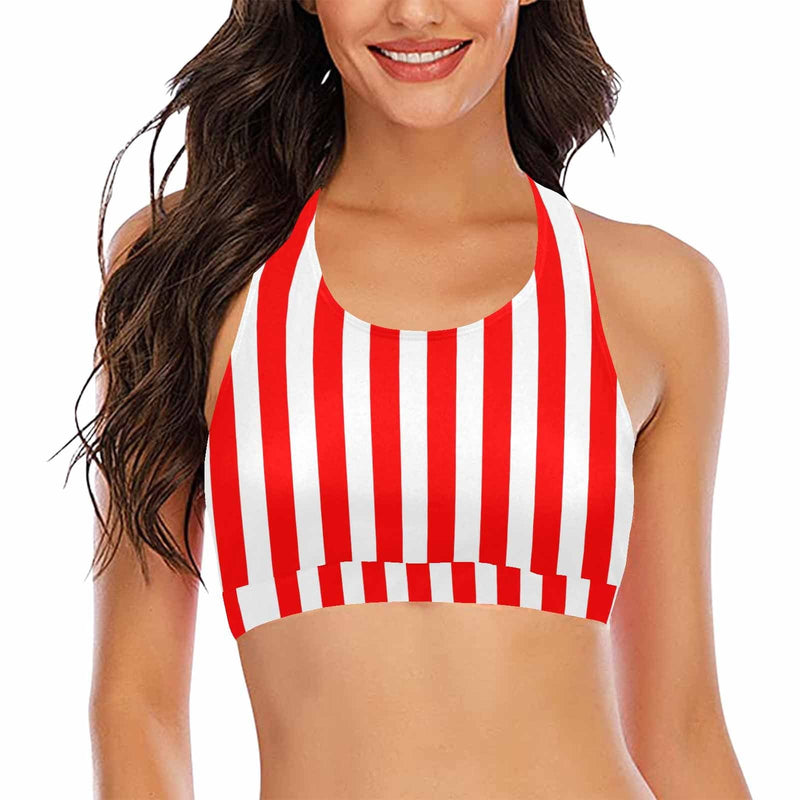 Custom #Crewneck Tank Bikini Top - Custom Face Red Stripes Women's Beach Crop High-Neck Bikini Top - YesCustom