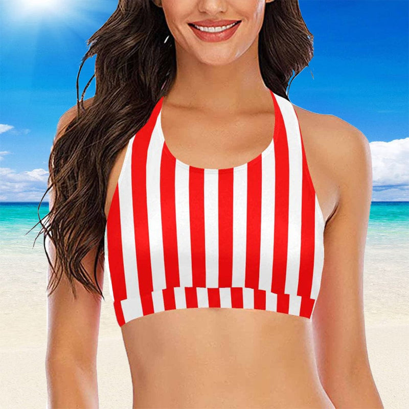 Custom #Crewneck Tank Bikini Top - Custom Face Red Stripes Women's Beach Crop High-Neck Bikini Top - YesCustom