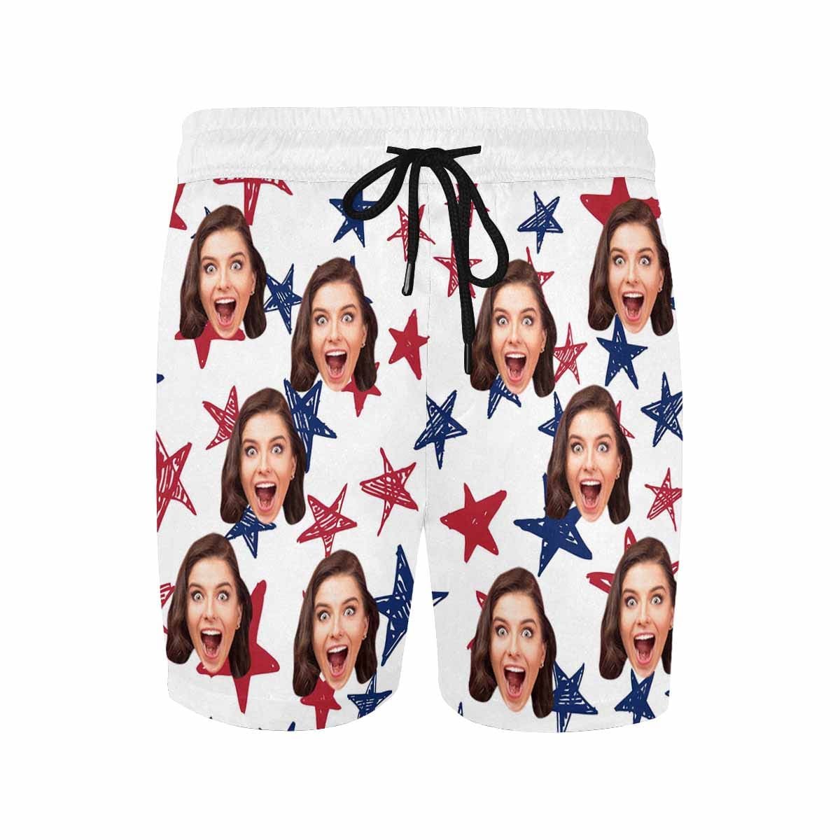 Custom Custom Face Ameican Flag Bikini Cover Up Men's Swim Shorts Personalised Short Sarongs Beach Wrap Couple Swimwear - YesCustom