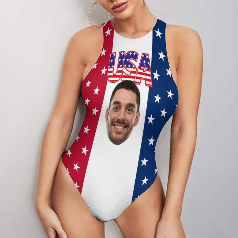 Custom Custom Face America Swimsuit Personalized Bathing Suit Women's Vest Bodysuit Swimsuit - YesCustom