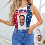 Custom Custom Face America Swimsuit Personalized Bathing Suit Women's Vest Bodysuit Swimsuit - YesCustom