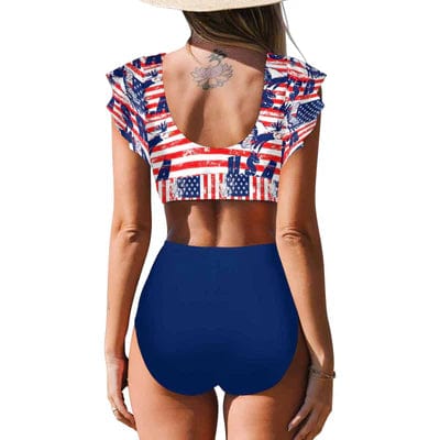 Custom Custom Face American Falg Blue Women Ruffle High Waisted Flounce Bikini Set Two Pieces Swimsuit Beachwear - YesCustom