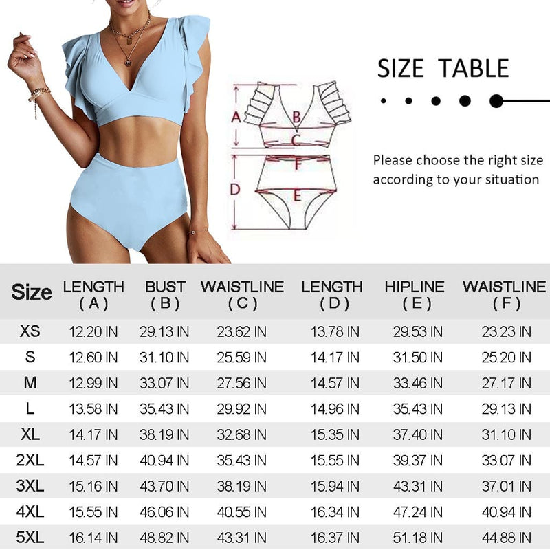 Custom Custom Face American Falg Blue Women Ruffle High Waisted Flounce Bikini Set Two Pieces Swimsuit Beachwear - YesCustom