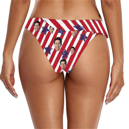 Custom Custom Face American Flag Bikini Top&Bottom One Shoulder Bikini Top Split Bikini - YesCustom