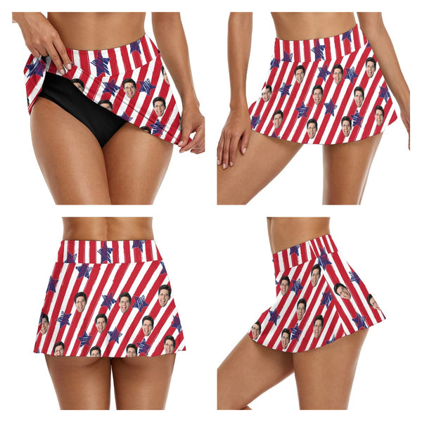 Custom Custom Face American Flag Bikini Top&Bottom One Shoulder Bikini Top Split Bikini - YesCustom