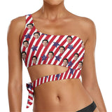 Custom Custom Face American Flag Bikini Top&Bottom One Shoulder Bikini Top Split Bikini - YesCustom