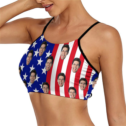 Custom Custom Face American Flag Bikini Top&Bottom Women's Swim Skirt With Bottom Long Sleeve Zip Top - YesCustom