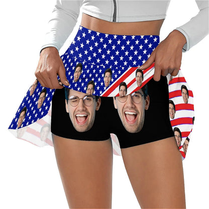 Custom Custom Face American Flag Bikini Top&Bottom Women's Swim Skirt With Bottom Long Sleeve Zip Top - YesCustom