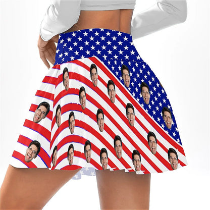 Custom Custom Face American Flag Bikini Top&Bottom Women's Swim Skirt With Bottom Long Sleeve Zip Top - YesCustom