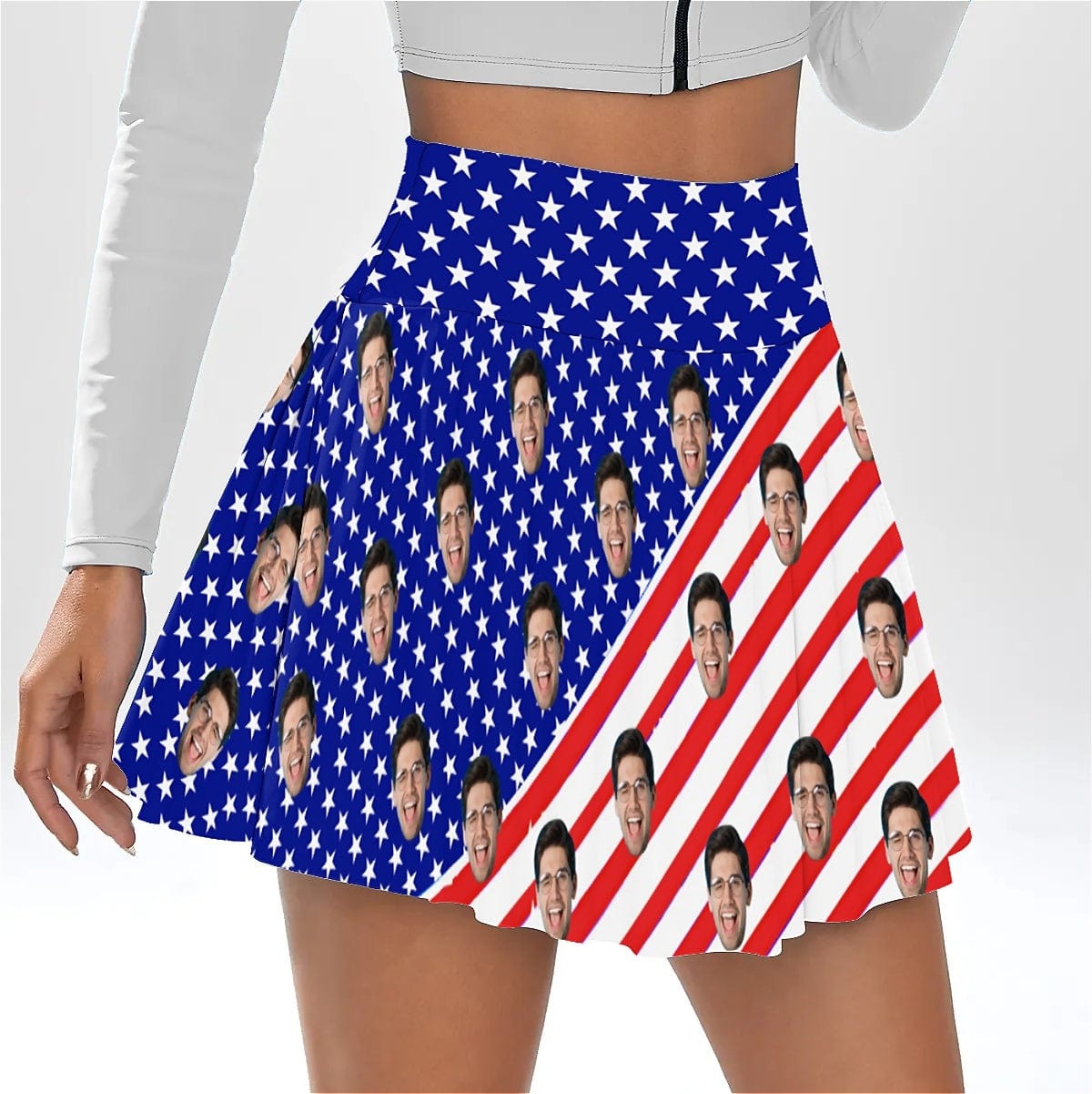 Custom Custom Face American Flag Bikini Top&Bottom Women's Swim Skirt With Bottom Long Sleeve Zip Top - YesCustom