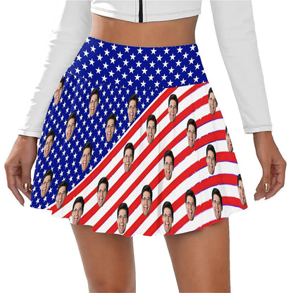 Custom Custom Face American Flag Bikini Top&Bottom Women's Swim Skirt With Bottom Long Sleeve Zip Top - YesCustom