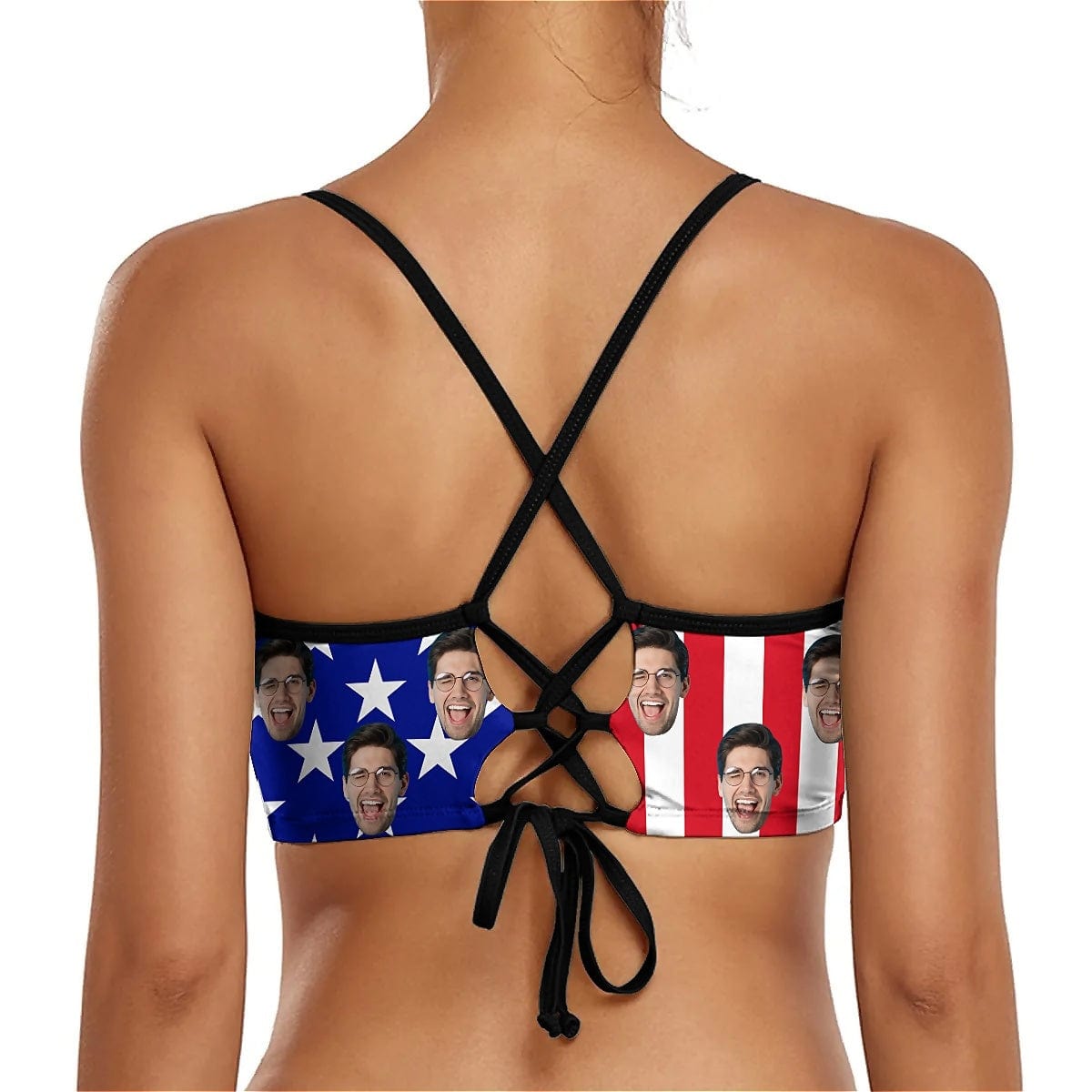 Custom Custom Face American Flag Bikini Top&Bottom Women's Swim Skirt With Bottom Long Sleeve Zip Top - YesCustom