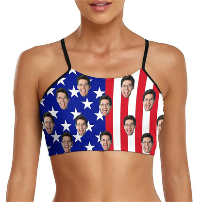 Custom Custom Face American Flag Bikini Top&Bottom Women's Swim Skirt With Bottom Long Sleeve Zip Top - YesCustom