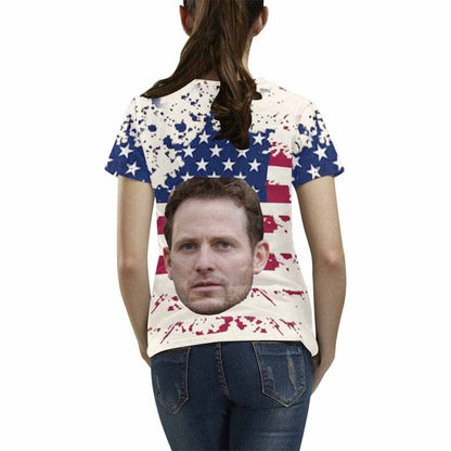 Custom Custom Face American Flag Family Matching T-shirt Put Your Photo on Shirt Unique Design All Over Print T-shirt Gift - YesCustom