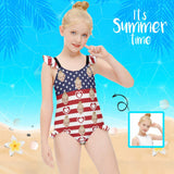 Custom Custom Face American Flag Girls' Swimsuit One Piece Swimwear For Kids 6-12years - YesCustom