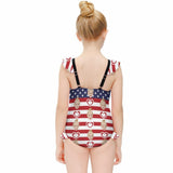 Custom Custom Face American Flag Girls' Swimsuit One Piece Swimwear For Kids 6-12years - YesCustom