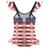 Custom Custom Face American Flag Girls' Swimsuit One Piece Swimwear For Kids 6-12years - YesCustom