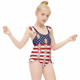 Custom Custom Face American Flag Girls' Swimsuit One Piece Swimwear For Kids 6-12years - YesCustom