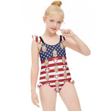 Custom Custom Face American Flag Girls' Swimsuit One Piece Swimwear For Kids 6-12years - YesCustom