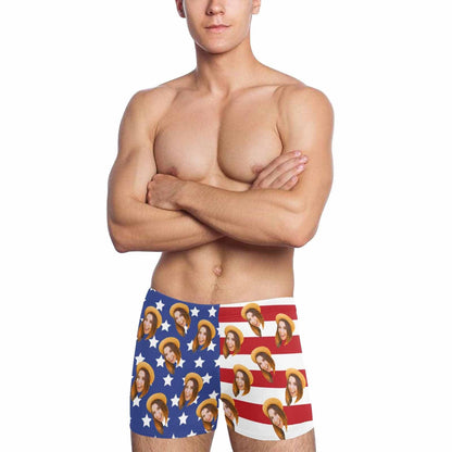 Custom Custom Face American Flag Men's Athletic Swim Jammers Quick Dry Waterproof Compression Square Leg Swim Briefs Swimsuit - YesCustom