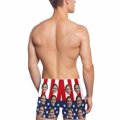 Custom Custom Face American Flag Men's Athletic Swim Jammers Quick Dry Waterproof Compression Square Leg Swim Briefs Swimsuit - YesCustom