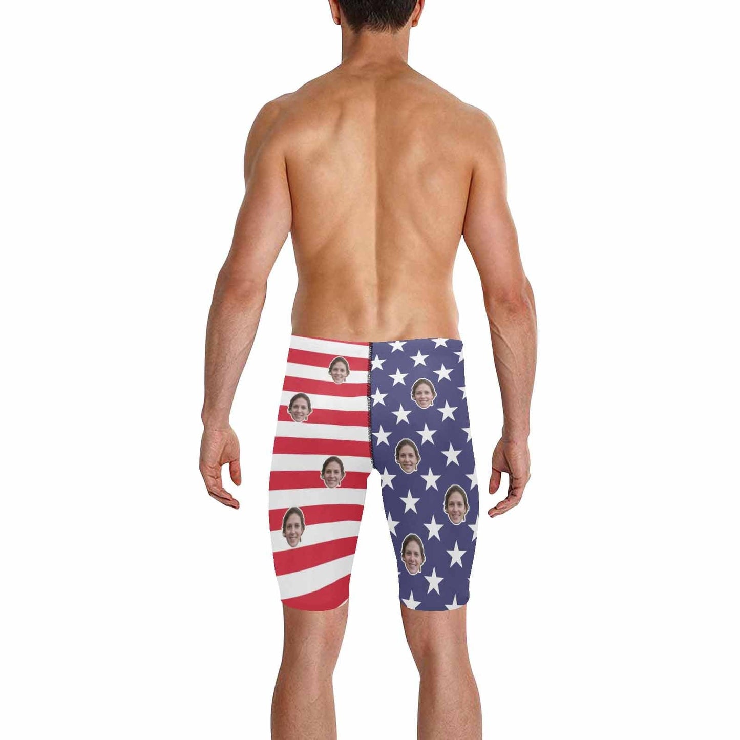 Custom Custom Face American Flag Men's Knee Surf Shorts Rash Guard Swim Trunks Mens Personalized Swimsuit Bathing Suit With Girlfriend's Face on - YesCustom