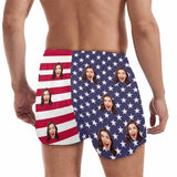 Custom Custom Face American Flag Men's Quick Dry Shorts Personalized Swim Trunks with Side Zipper Pocket Surfing Square Leg Board Shorts - YesCustom