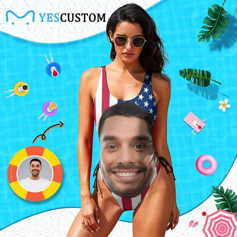 Custom Custom Face American Flag White Star Personalized Men's Beach Shorts&Women's Bathing Suit Honeymoons Swimsuits - YesCustom