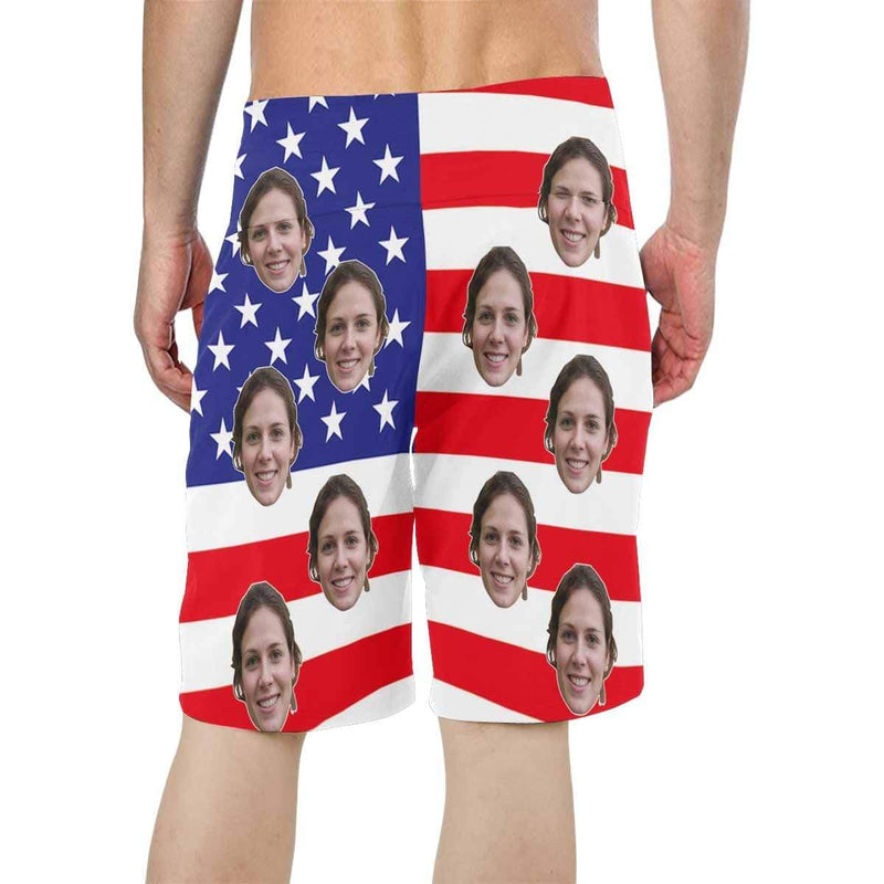 Custom Custom Face American Flag White Star Personalized Men's Beach Shorts&Women's Bathing Suit Honeymoons Swimsuits - YesCustom