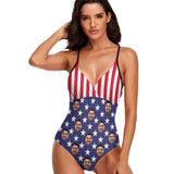 Custom Custom Face American Flag Women's One Piece Swimsuit - YesCustom