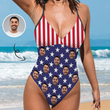 Custom Custom Face American Flag Women's One Piece Swimsuit - YesCustom