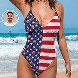 Custom Custom Face American Flag Women's One Piece Swimsuit - YesCustom