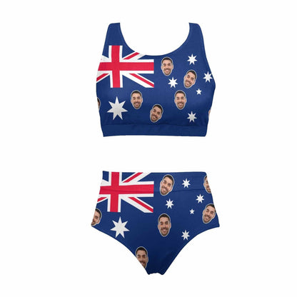 Custom Custom Face Australian Flag Swimsuit Personalized Women's Crop Top Bikini Set Bathing Suit - YesCustom