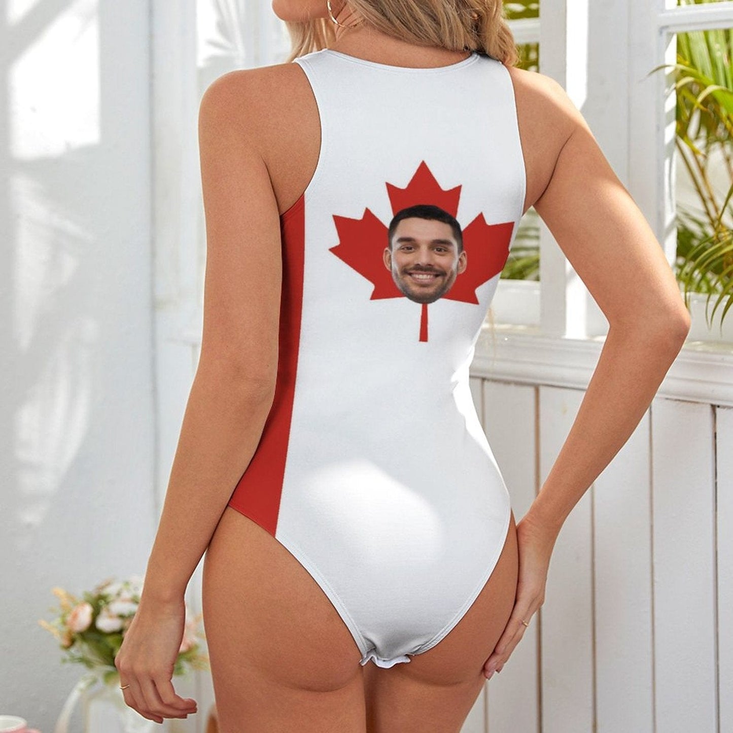 Custom Custom Face Canada Swimsuit Personalized Bathing Suits Women's Vest Bodysuit Swimsuit Celebrate Holiday Party - YesCustom