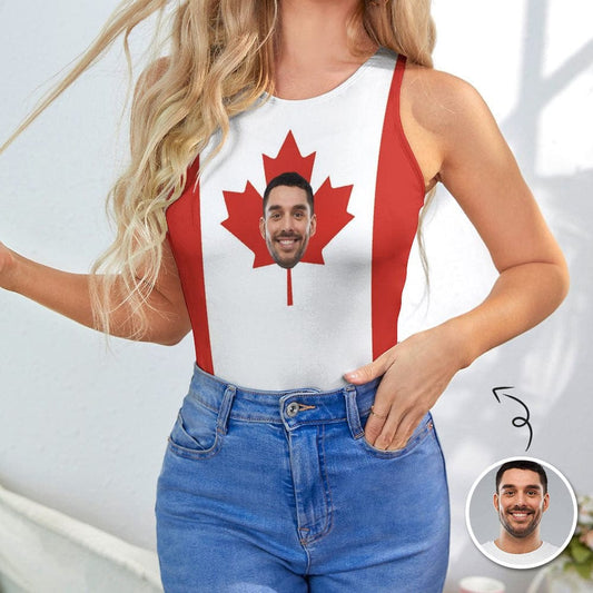 Custom Custom Face Canada Swimsuit Personalized Bathing Suits Women's Vest Bodysuit Swimsuit Celebrate Holiday Party - YesCustom