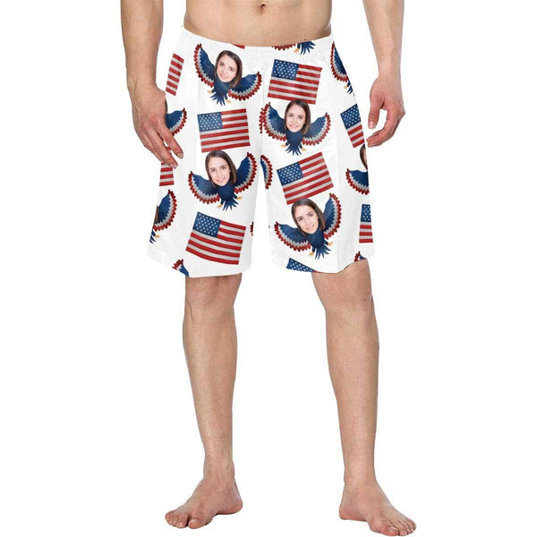 Custom Custom Face Eagle Flag Personalized Photo Men's Elastic Beach Shorts - YesCustom