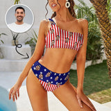 Custom Custom Face Flag One Shoulder Stringless Low Waited Bikini Personalized Women's Two Piece Swimsuit Beach Outfits - YesCustom