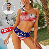 Custom Custom Face Flag One Shoulder Stringless Low Waited Bikini Personalized Women's Two Piece Swimsuit Beach Outfits - YesCustom