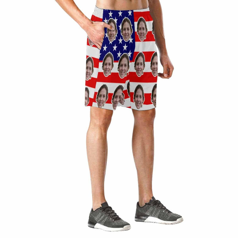 Custom Custom Face Flag Red Stripes Men's Elastic Beach Shorts - YesCustom