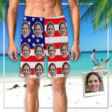 Custom Custom Face Flag Red Stripes Men's Elastic Beach Shorts - YesCustom