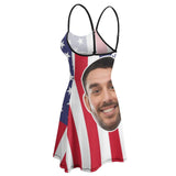 Custom Custom Face Flag Red&White Stripe Women's Sling Dress - YesCustom